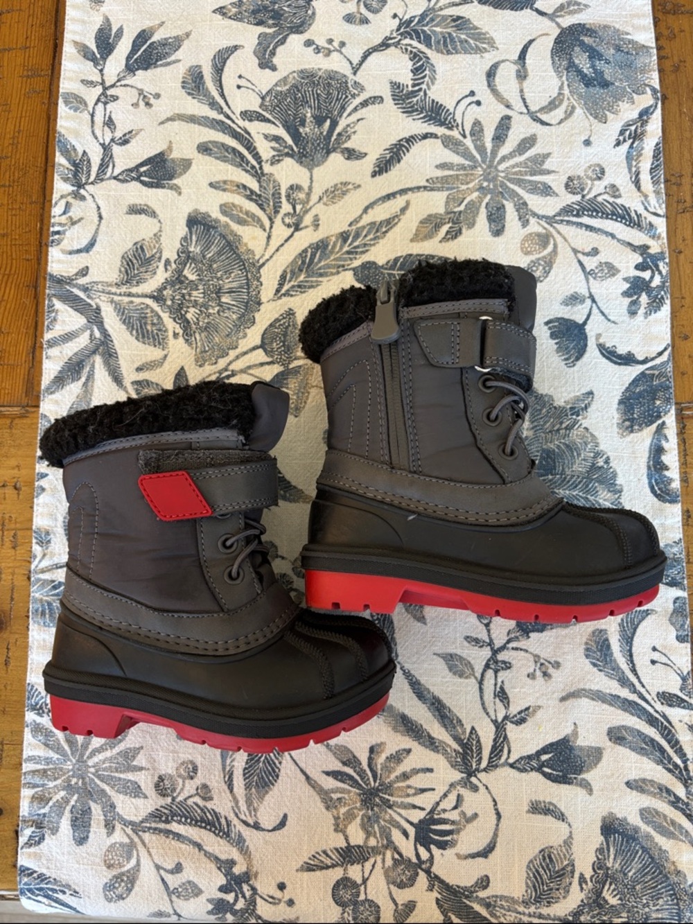 Cat & Jack Gray Kids Winter Boots with Red Soles